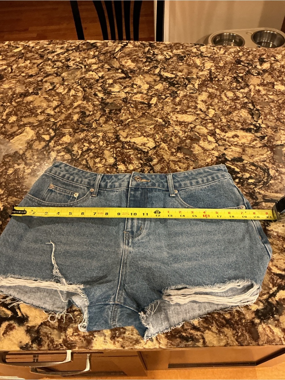 Edikted Mid Rise Distressed Denim Shorts - Picture 7 of 9
